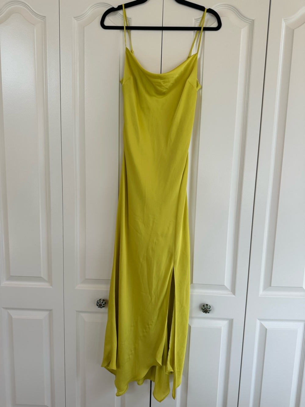 Express Lime Green Satin Maxi Slip Dress with Cowl Neck